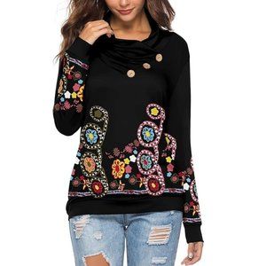 XL Size Womens Black Tunic Top, Lightweight Shirt Cowl Neck